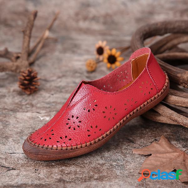 Mulheres Cow Split Leather Hollow Out respirável Soft