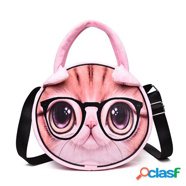 Mulheres Cute Cat Print Plush Handbag Chic Crossbody Bolsa