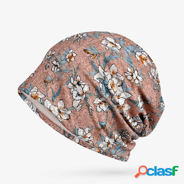 Mulheres Fino Soft Algodão Floral Beanie Chapéu Ao Ar