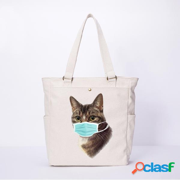Mulheres Gato Padrão Máscara Ombro em lona casual Bolsa