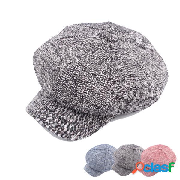 Mulheres Mens Vintage Linen Octagonal Cap Boina Chapéu