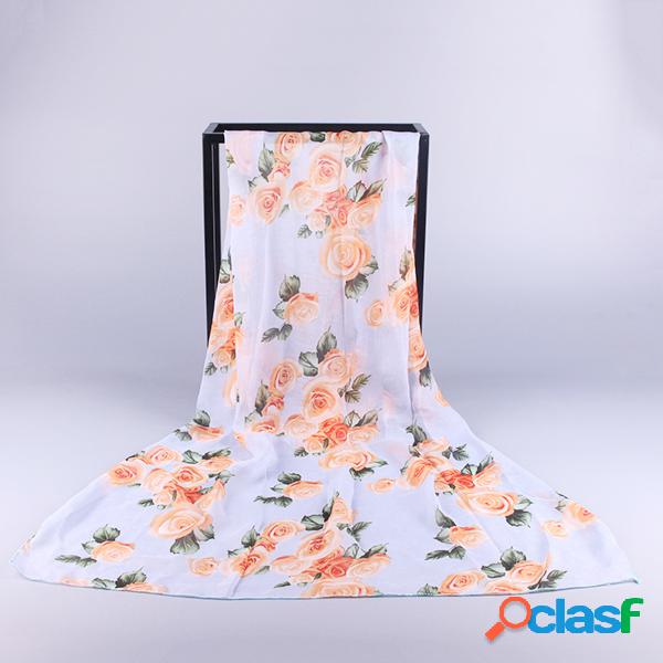 Mulheres Oversize Chiffon Rose Impressão Xale Protetor