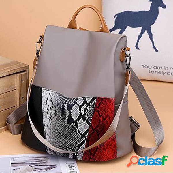 Mulheres Oxford Snake Padrão Backpack Shoulder Bolsa