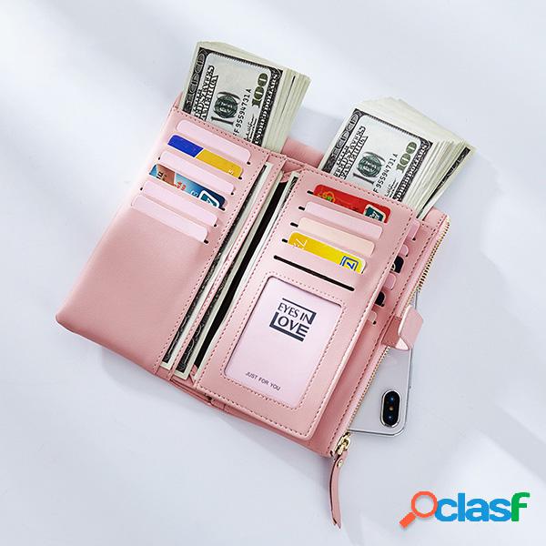 Mulheres PU Leather 22 Card Slot Carteira Casual Solid Phone