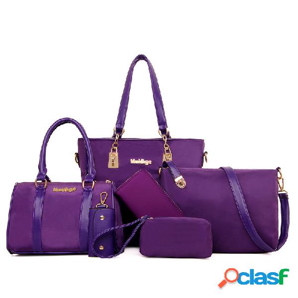 Mulheres Plain Nylon Conjunto de seis peças Bolsa Ombro