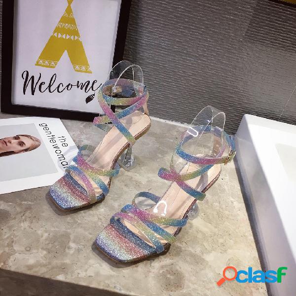 Mulheres Rainbow Decor Flats Cone Heels Bombas