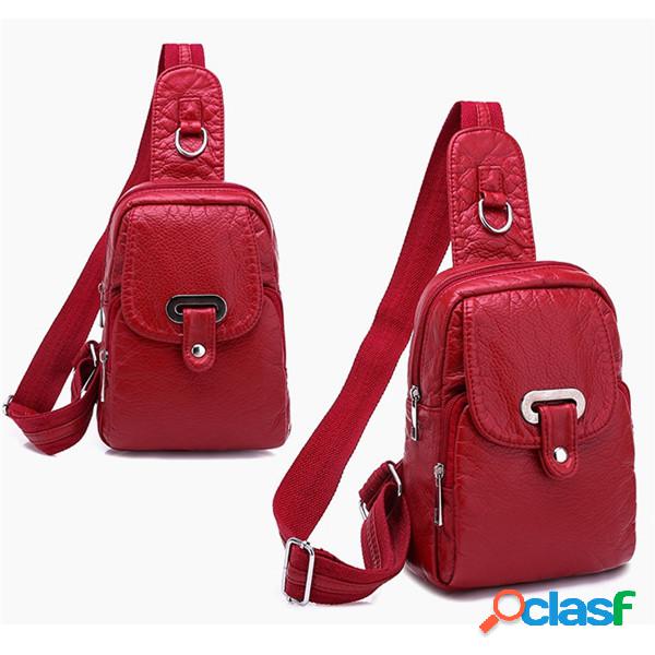 Mulheres Soft Peito de couro Bolsa Sólido Casual Crossbody