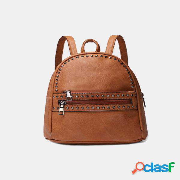 Mulheres Studded Decor Pocket Frente Mini Backpack