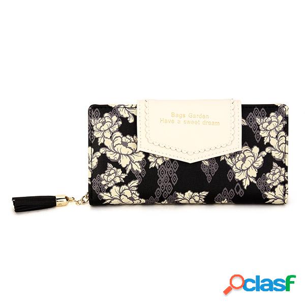 Mulheres Stylish Envelope Printing Tassel Long Zipper Wallet