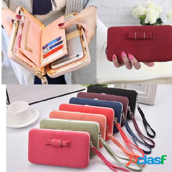 Mulheres bowknot carteira longa bolsa telefone titular do