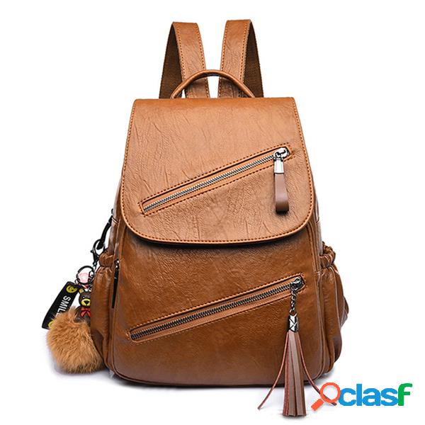 Mulheres sólida Bolsa Casual Flap Backpack