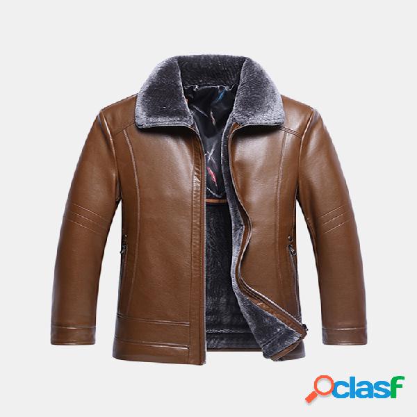 Negócios casuais de inverno engrossar bolsos com zíper PU