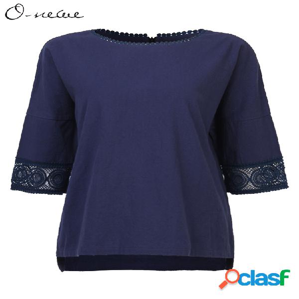 O-NEWE Loose Women Bead Round Neck Lace Hollow Patchwork