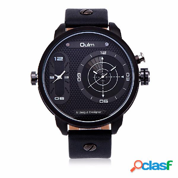 OULM Men Watch Alloy Leather Two Movement Sport Men Watch