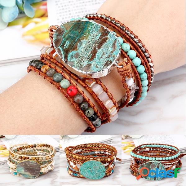 Oceano Étnico Jasper Pedra Pulseira Charme Envoltório De