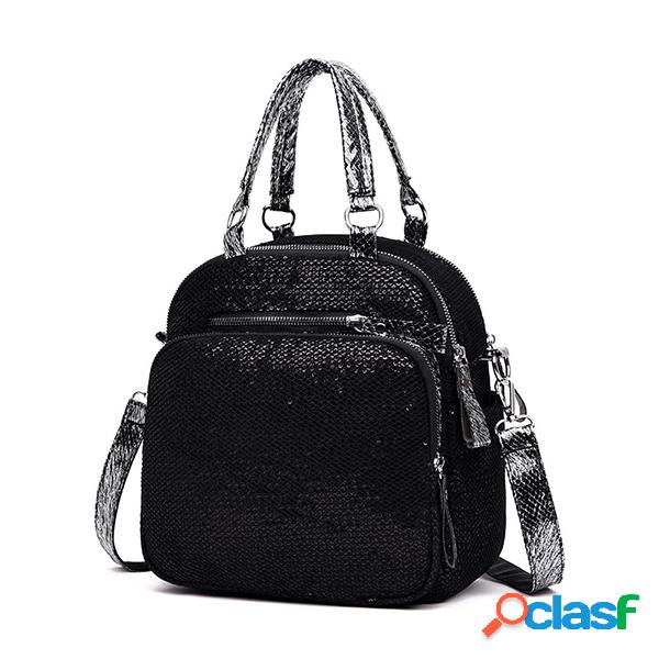 Oxdord Sequin Casual Black Backpack Shoulder Bolsa Para