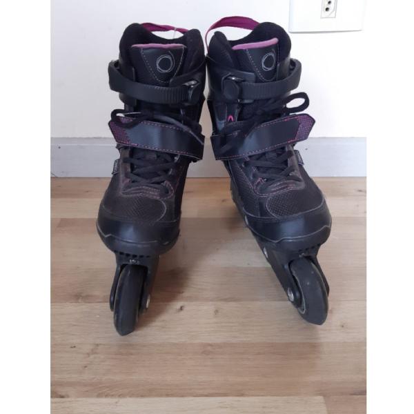 Patins / "Roller" preto com detalhes Rosa- Oxelo