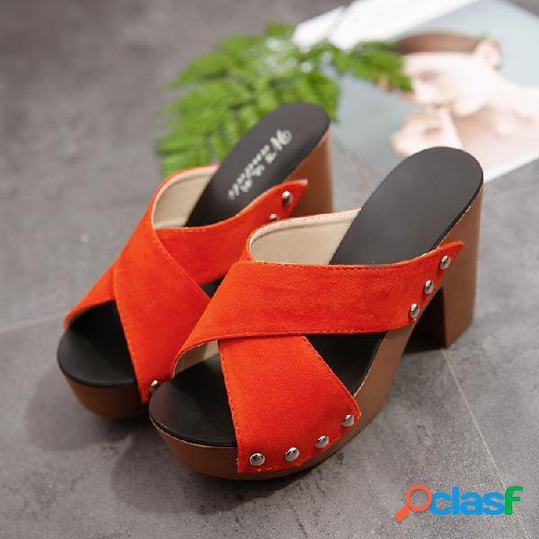 Peep Toe Metal Chunky Heel Sandálias casuais