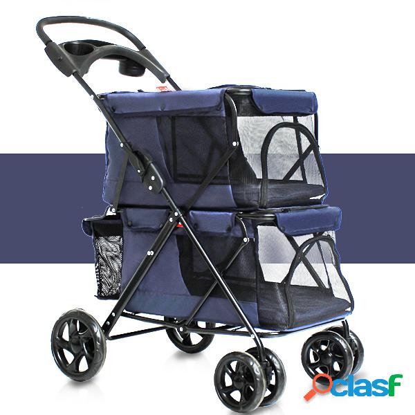 Pet Stroller 4 Roda Dobrável Cat Dog Transportadora