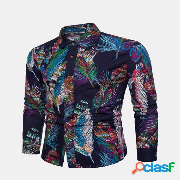 Plantas casuais que imprimem camisas de manga comprida de