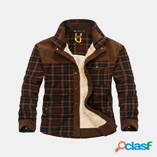 Plus Tamanho Casual Xadrez Interior Fleece Business Turn