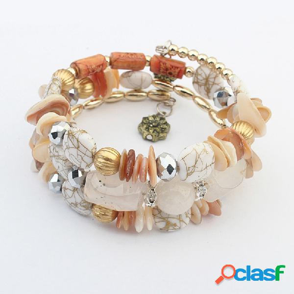 Pulseira Colorida de Moda de Pedra Multicamada Comprida