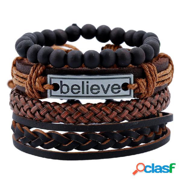 Pulseira De Couro Vintage Multicamada De Paravera Believe