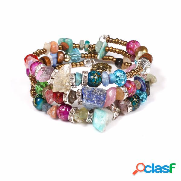 Pulseira de ágata de cristal boêmio multi-camada pulseira