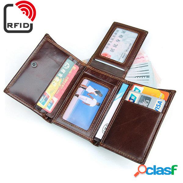 RFID Carteira Antimagnética Dobrável Vintage Couro