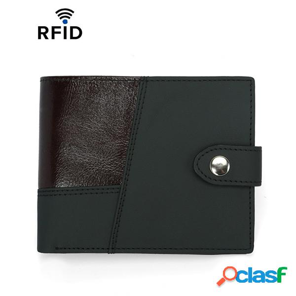 RFID Homens Couro Genuíno 7 Card Slot Wallet Solid Casual