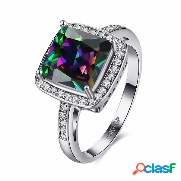 Retro Women Ring Full Rhinestone Rainbow Zircon Ring