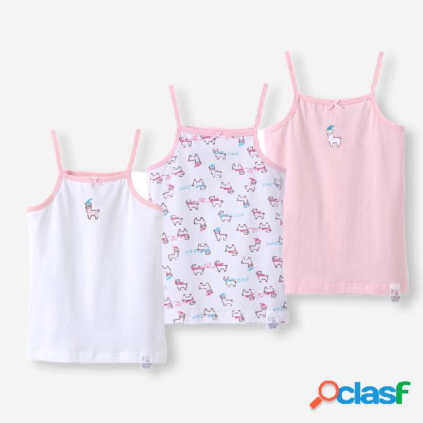 Rosa Cute Print Casual Algodão Soft Colete Pijama da menina