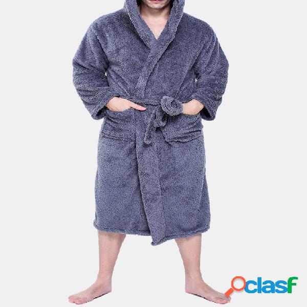 Roupão de lã de flanela roupão de banho solto Pijama com