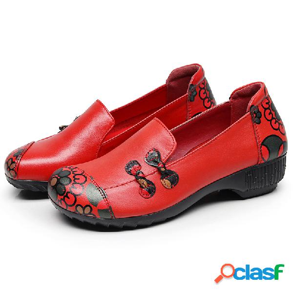 SOCOFY Calçados de Couro Suave Plano Estampa Floral