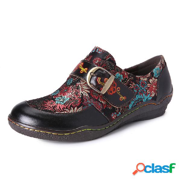SOCOFY Retro Bordado Costura Flor Couro Plum Blossom Buckle