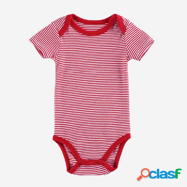 Striepd vermelho bebê impressão mangas curtas macacão