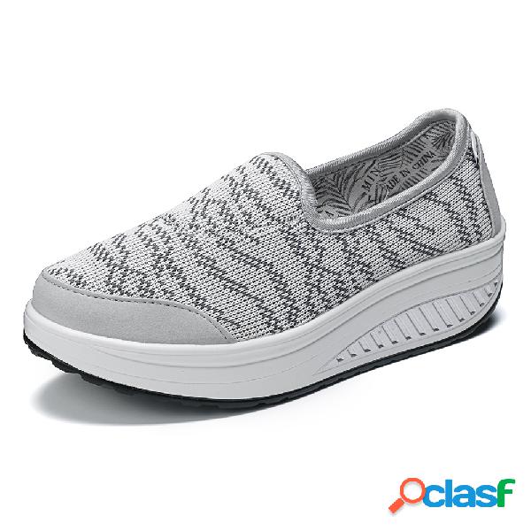 Stripe Malha Plataforma Rocker Sole Slip On Sport Calçados