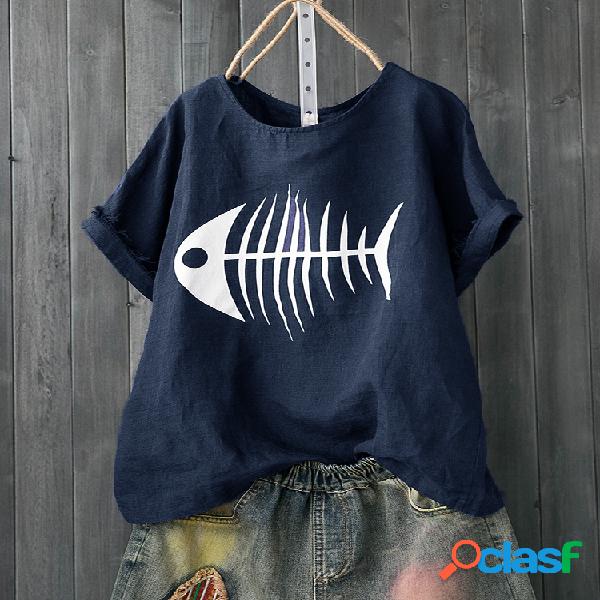 T-shirt casual de desenho animado com espinha de peixe de