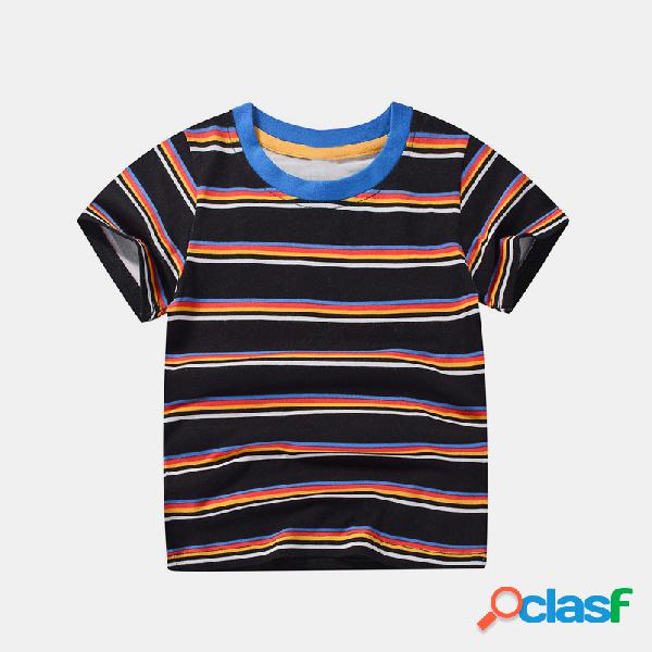T-shirt casual de manga curta com listrado para menino de 1