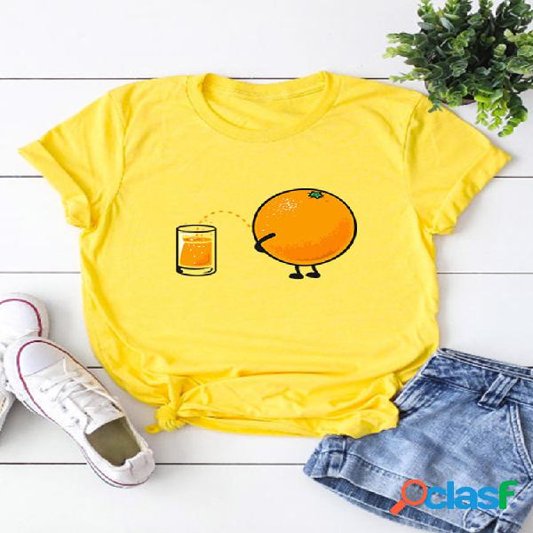 T-shirt de manga curta de impressão laranja dos desenhos