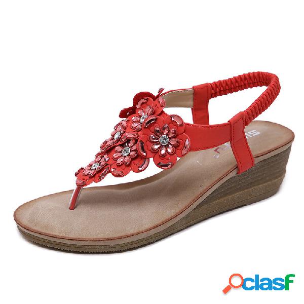 Tamanho grande Bohemia flor clipe Toe Casual cunhas