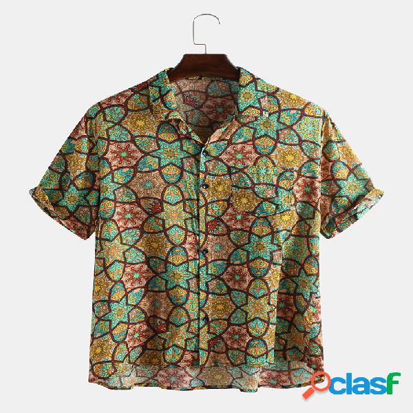 Tapeçaria de algodão para homem Padrão Print Loose Casual