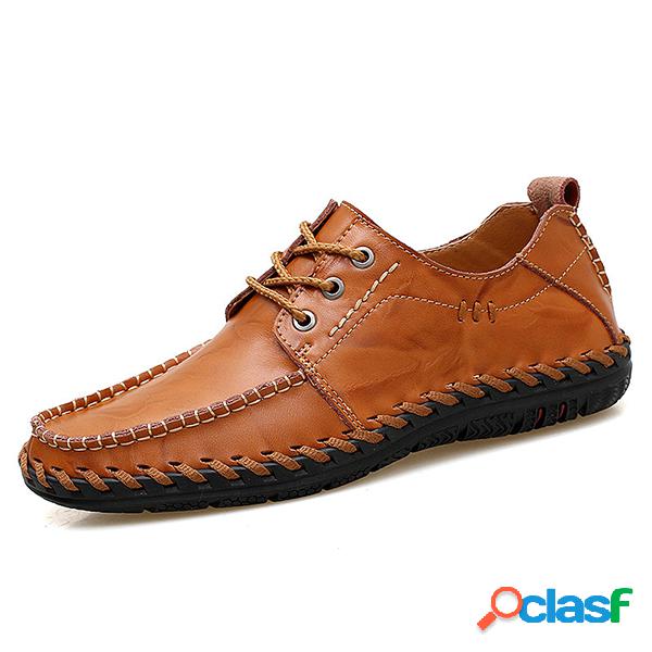Trabalho requintado de costura manual sapatos de couro macio