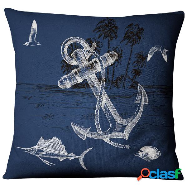 Travesseiro de linho de algodão estilo oceano da Marinha