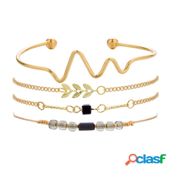 Trendy Handmade frisada Folha Pingente Pulseira de corrente