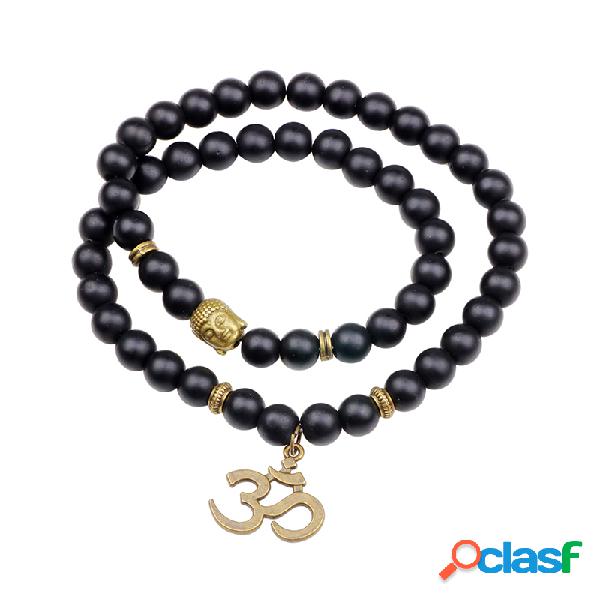 Unisex Vintage Buddha Beads Pulseira Cabeça de Buda Sorte