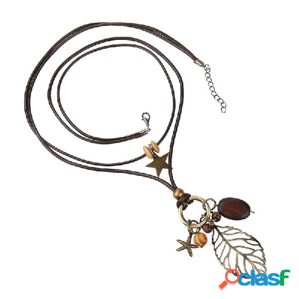 Vintage Hollow Folha Pingente Colares Femininos Estrela de