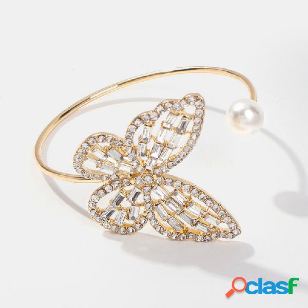Vintage Metal Hollow Sparkling Diamond Bracelet Geométrica