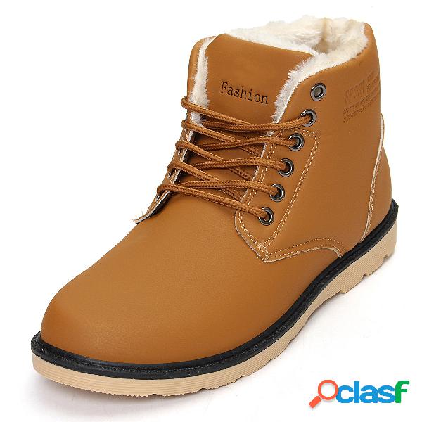 Warm Plush Lining Lace Up Botas de tornozelo de inverno para