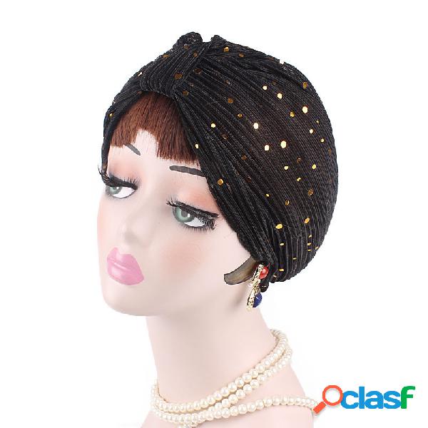 Womens Vintage Tie Beanie Cap Casual Poliéster Soft Capô